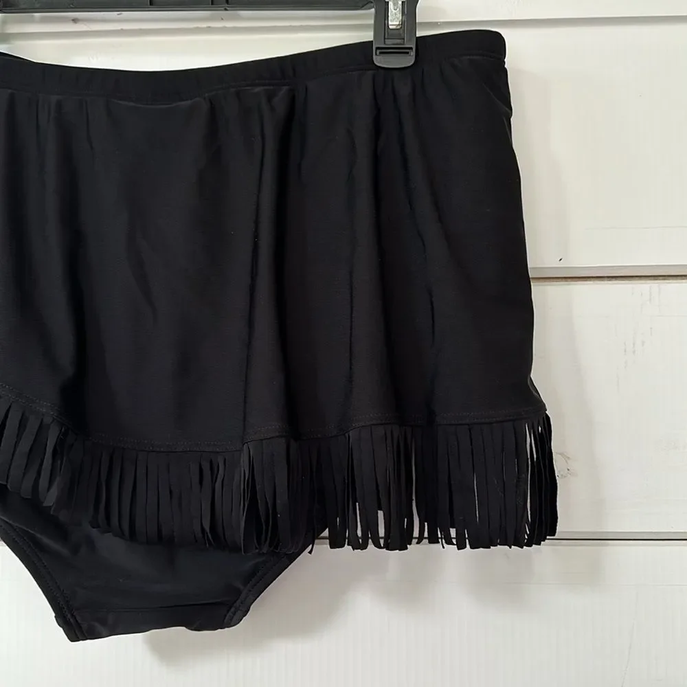 Swimsuits For All Fringe Sarong Swim Skirt Black NEW Size 20
